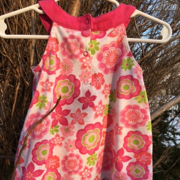 Cute, Fushia Pink,& White, Flowered Tunic/Dress, EUC & Matching onesie 3-6mnths - Picture 2 of 7